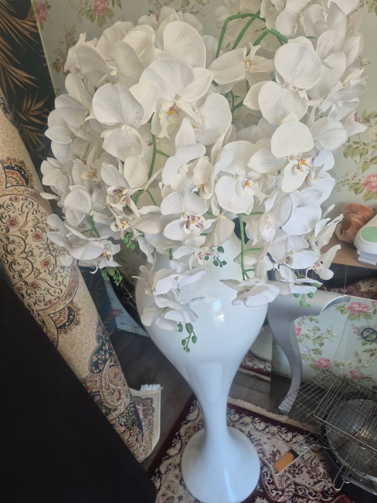 Grote witte vaas met kunst orchideeën, Ophalen, Overige materialen, Gebruikt, Wit