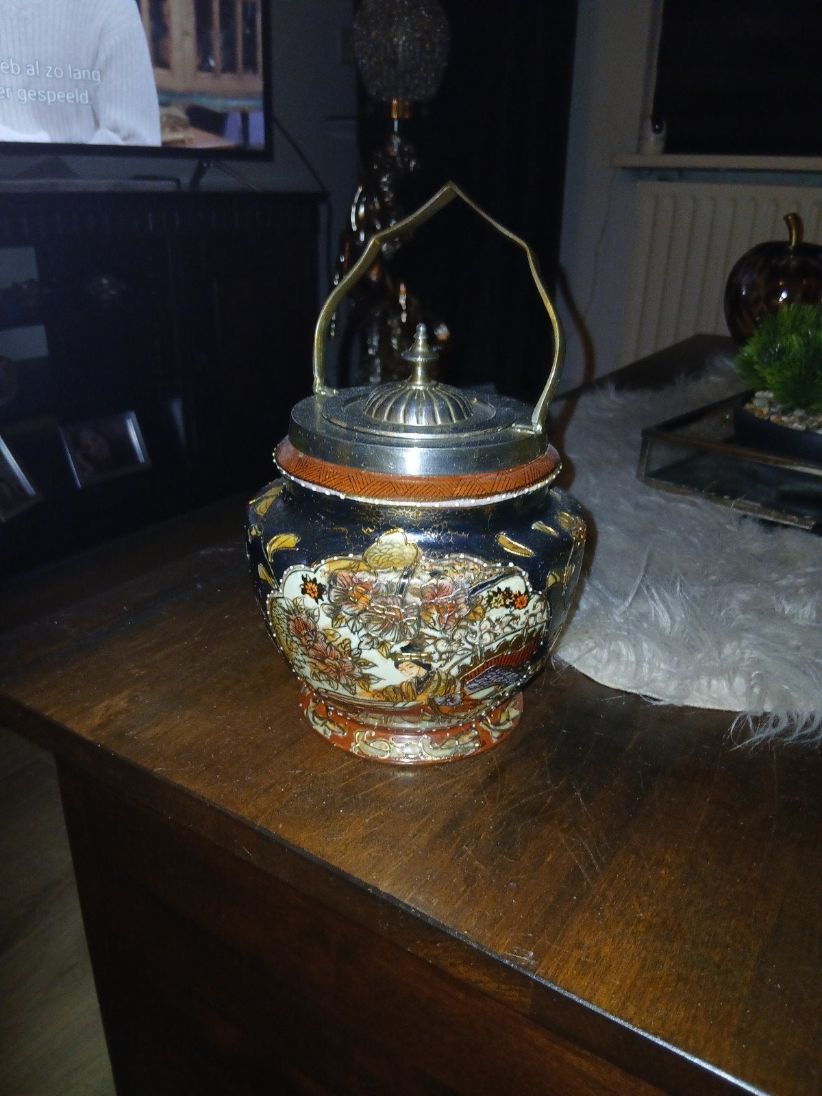 Antieke Japanse Imari gemberpot met zilveren deksel, Ophalen
