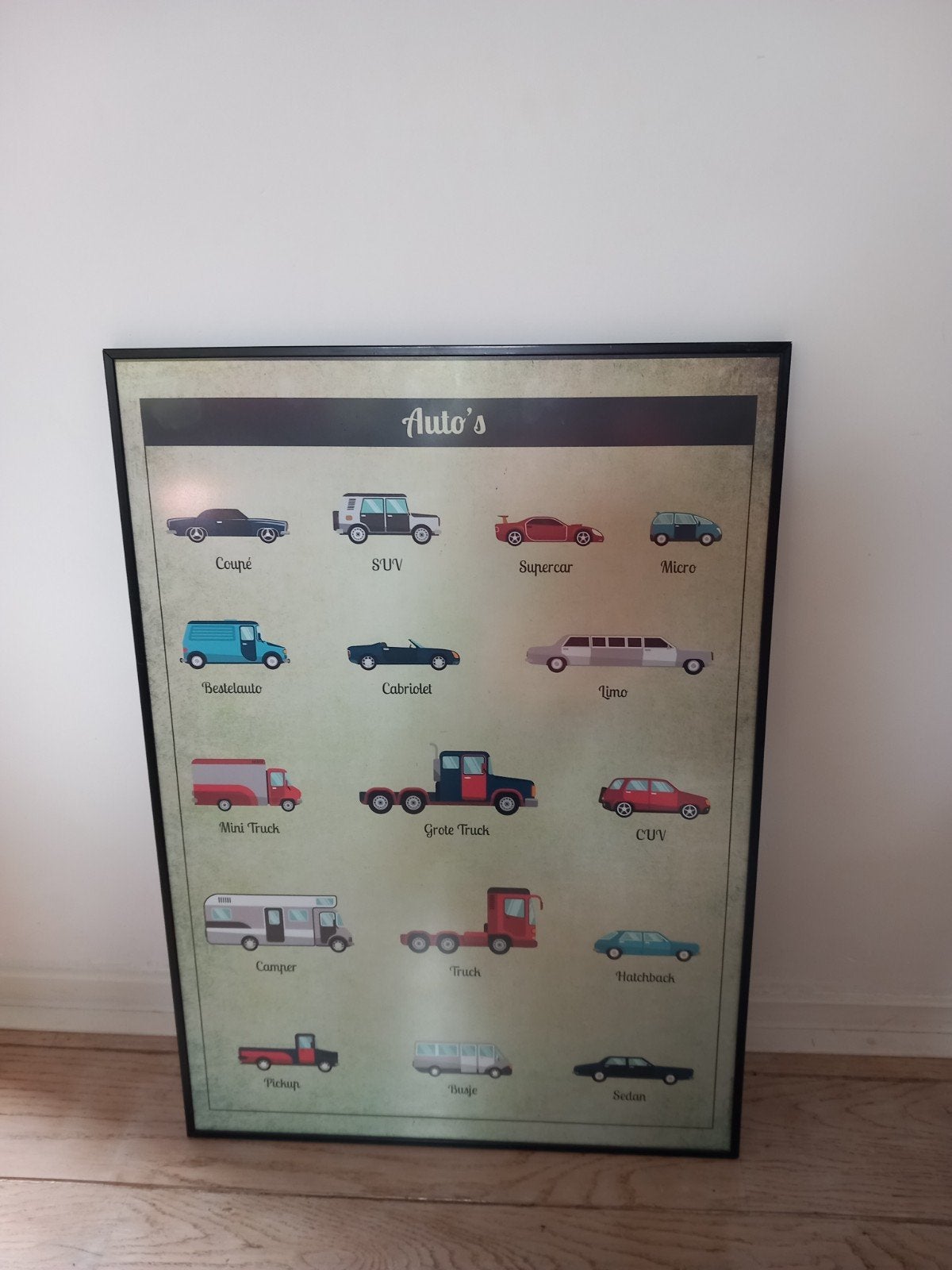poster kinderkamer auto's 50x70cm, Ophalen of Verzenden, Zo goed als nieuw, Ingelijst