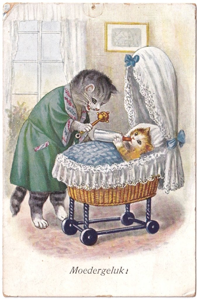 Kaart 1936 - Aangeklede Poezen - Poes Wieg - Moedergeluk, Ophalen of Verzenden, 1920 tot 1940, Gelopen, Overige thema's