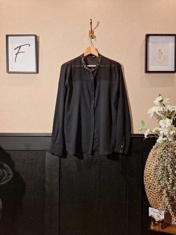 Eva Kayan | Blouse met sierkraag | Maat 44 | Zwart, Fashiontiek, Zwart, Maat 42/44 (L), Eva Kayan
