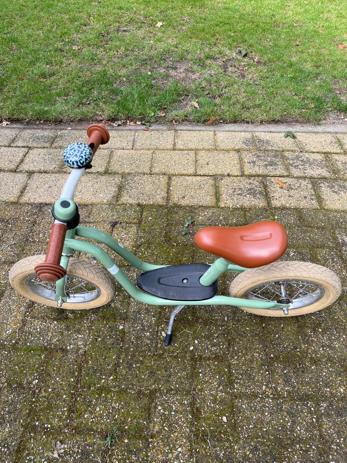 Puky loopfiets groen met bruin zadel en handvatten, Ophalen, Gebruikt, Minder dan 16 inch