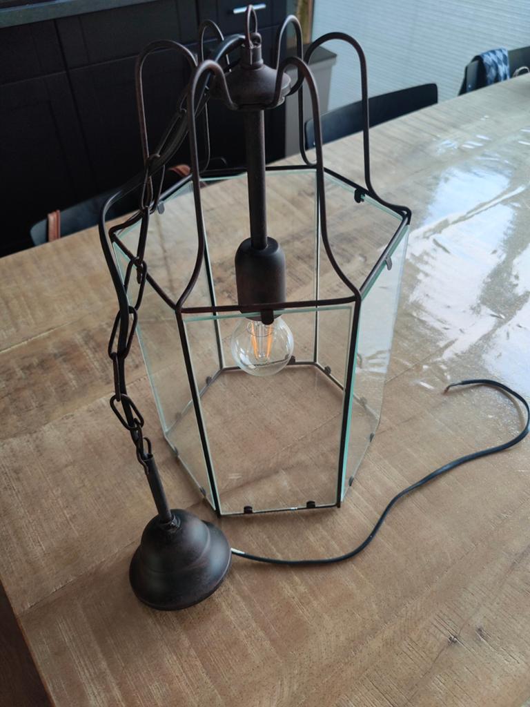 Zeshoekige Hanglamp - Metaal & Glas, Ophalen, Zo goed als nieuw, Glas