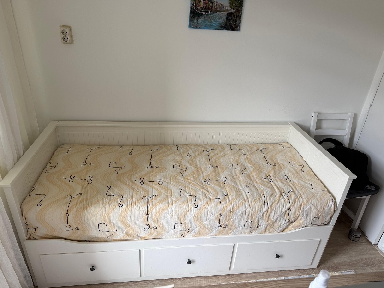 IKEA Hemnes bedbank met 2 matrassen en 3 lades, Ophalen, Gebruikt, Wit, Tweepersoons