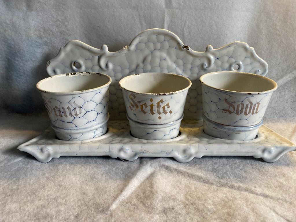 Duits emaille set antiek zand zeep soda, 38 x 13 x 13 cm, Antiek en Kunst, Antiek | Emaille, Ophalen of Verzenden