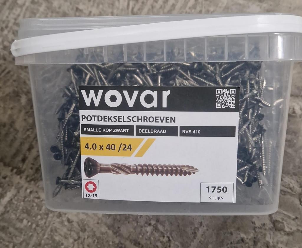 Wovar Potdekselschroeven Zwart RVS 4.0 x 40 mm (1750 stuks), Ophalen of Verzenden, Nieuw, Minder dan 50 mm, Schroeven