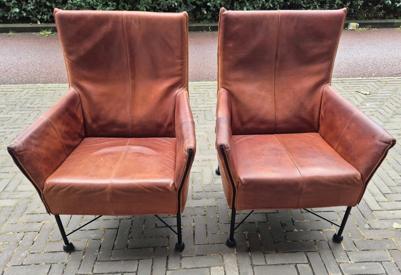 1+ 1 Gratis Gebruikte Montis charly fauteuils cognac leer, Ophalen, Minder dan 75 cm, Leer, 50 tot 75 cm