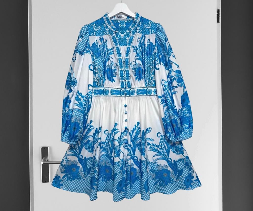 Flam Mode - Zomer jurk blauw wit boho Ibiza stijl L/XL nieuw, Kleding | Dames, Verzenden, Wit, Maat 42/44 (L), Nieuw