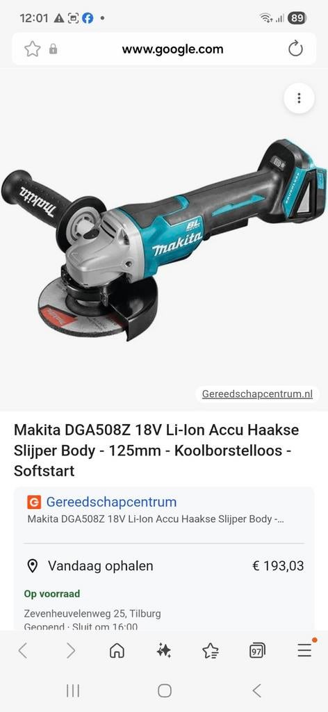 Makita DGA508Z 18V Li-Ion Accu Haakse Slijper Body, Ophalen of Verzenden