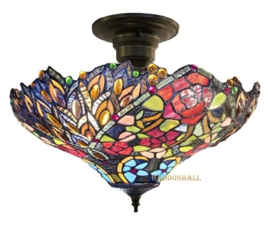 Tiffany plafondlamp 43cm met kleurrijk glas-in-lood, Ophalen of Verzenden