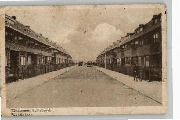 Schiebroek Beukenlaan kind met step st 1933 uitg S.van Emden, Verzamelen, Verzenden, 1920 tot 1940, Gelopen, Zuid-Holland