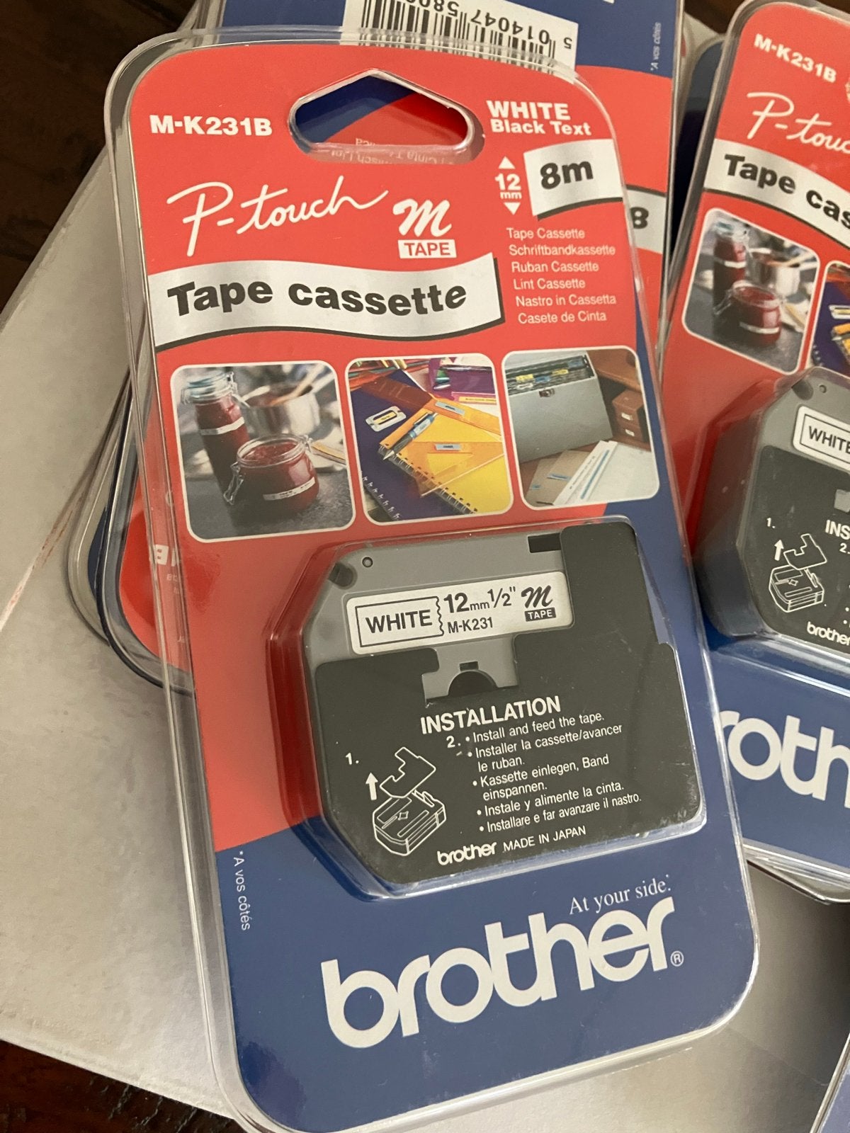 10x Brother P-touch M Tape Cassette M-K231B 12mm x 8m Wit, Computers en Software, Labelprinters, Nieuw, Ophalen of Verzenden