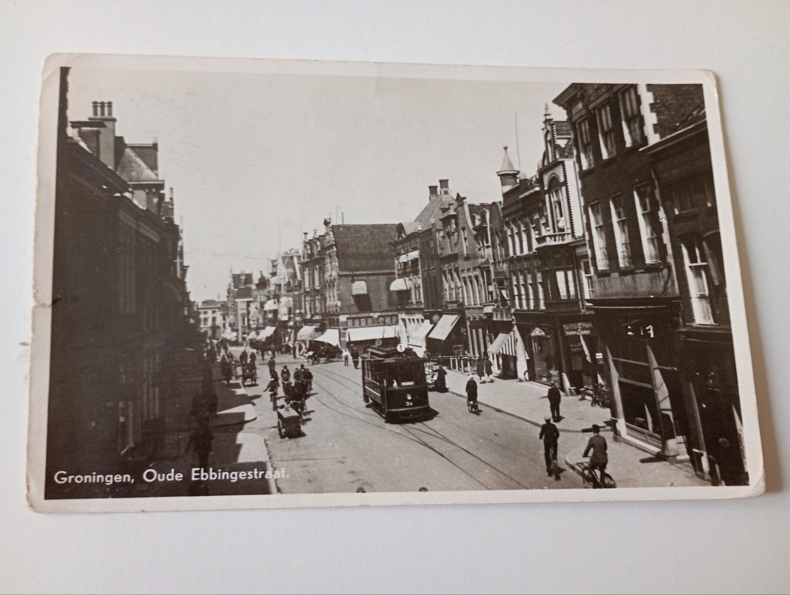 Groningen Oude Ebbingestraat met Tram 1948, Ophalen of Verzenden, 1940 tot 1960, Gelopen, Groningen