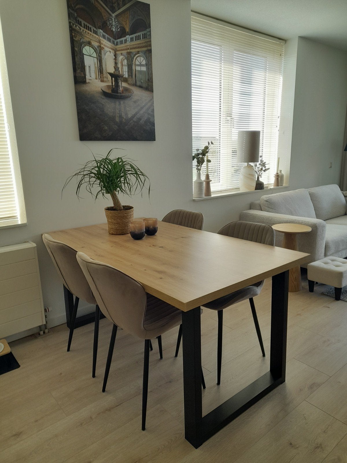 Melamine eettafel met zwart metalen onderstel - 160x100 cm, Ophalen, 50 tot 100 cm, Zo goed als nieuw, Rechthoekig