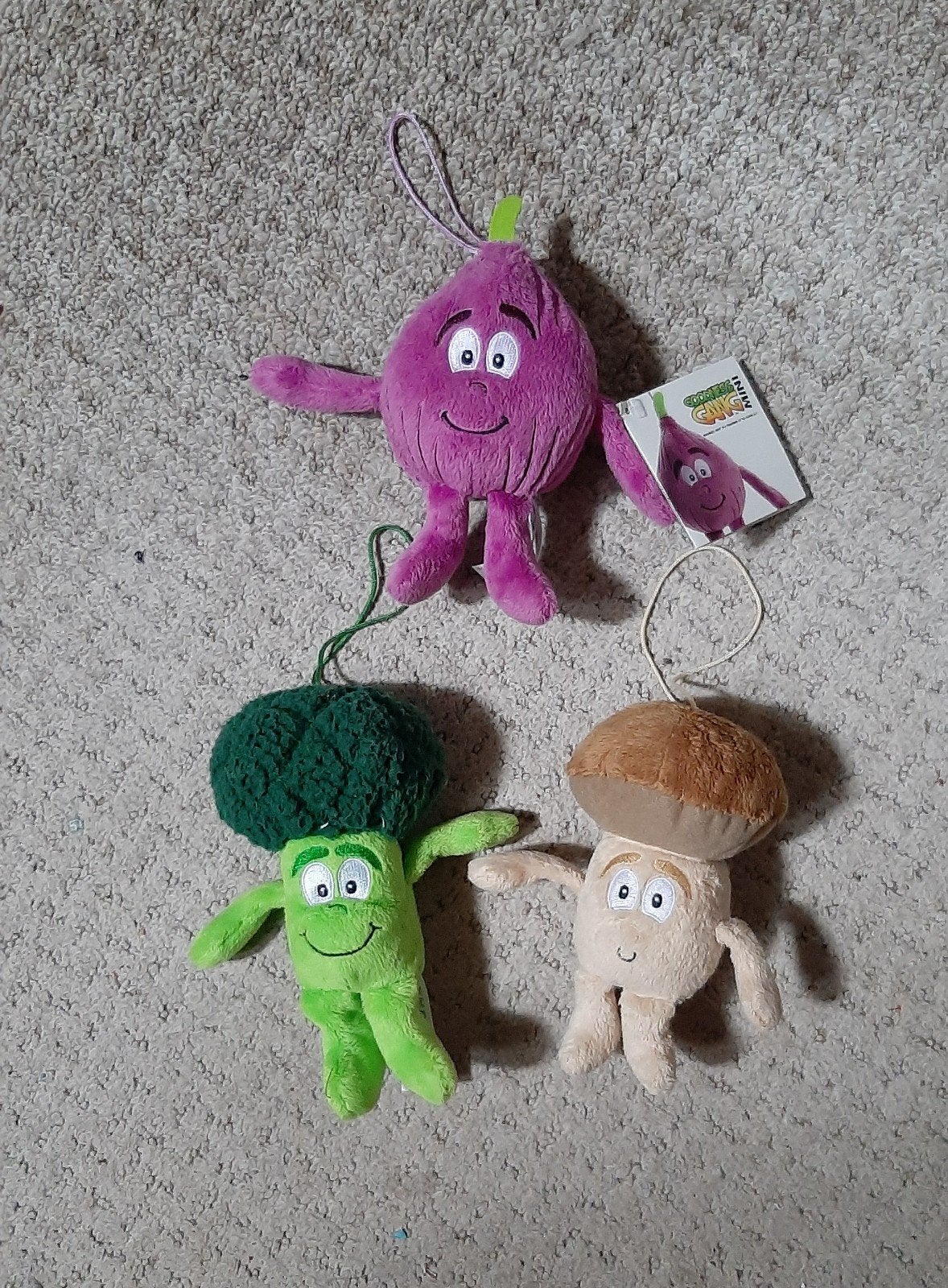 Set 3 Groenten groene paddestoel Knuffels mini's, Overige merken, Overige karakters, Overige typen, Ophalen of Verzenden