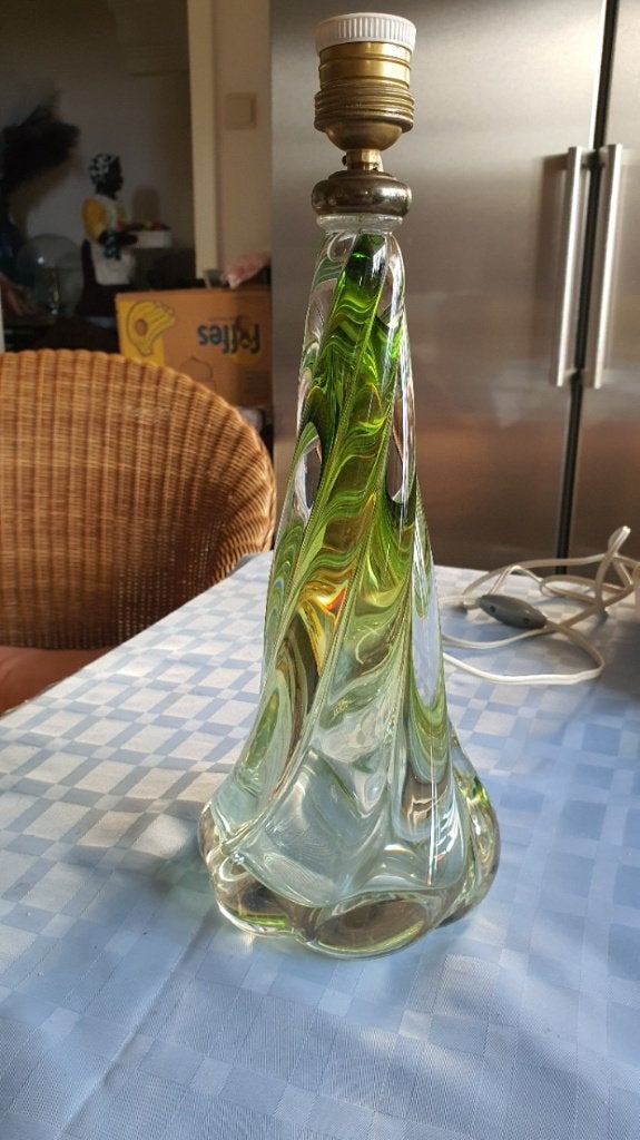 Kristallen Lampenvoet met de hand Gesigneerd Val Saint Lambe, Ophalen, Overige typen, Groen, 35 cm