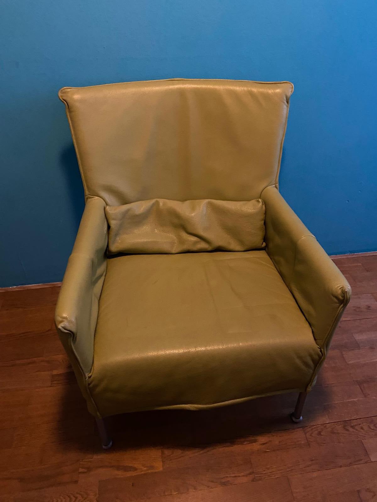 Leren groene stoel, Ophalen, Gebruikt, 50 tot 75 cm, Leer
