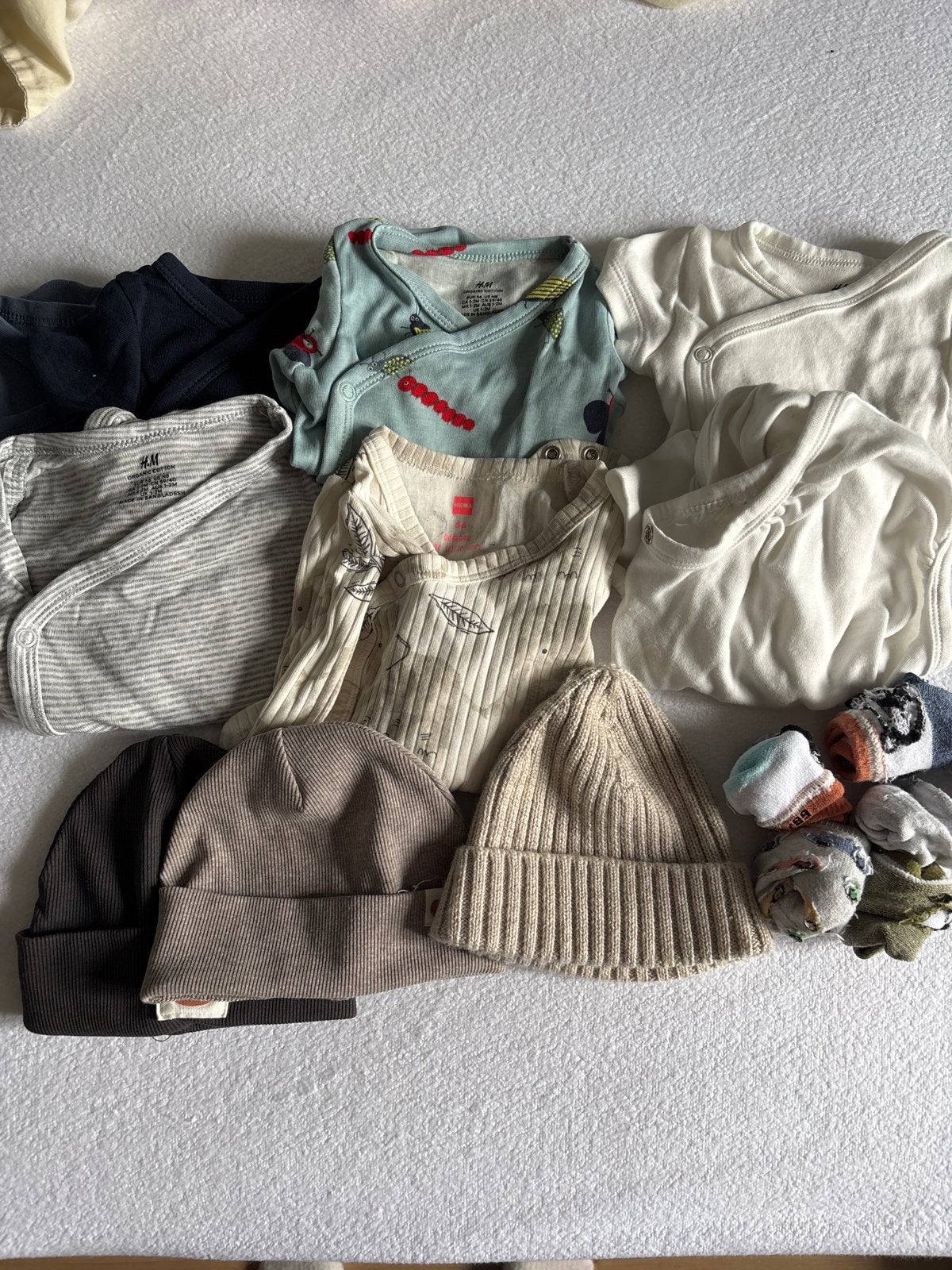 New Born pakket: Rompers, sokken en mutjes maat 56, Ophalen, Gebruikt, Jongetje of Meisje