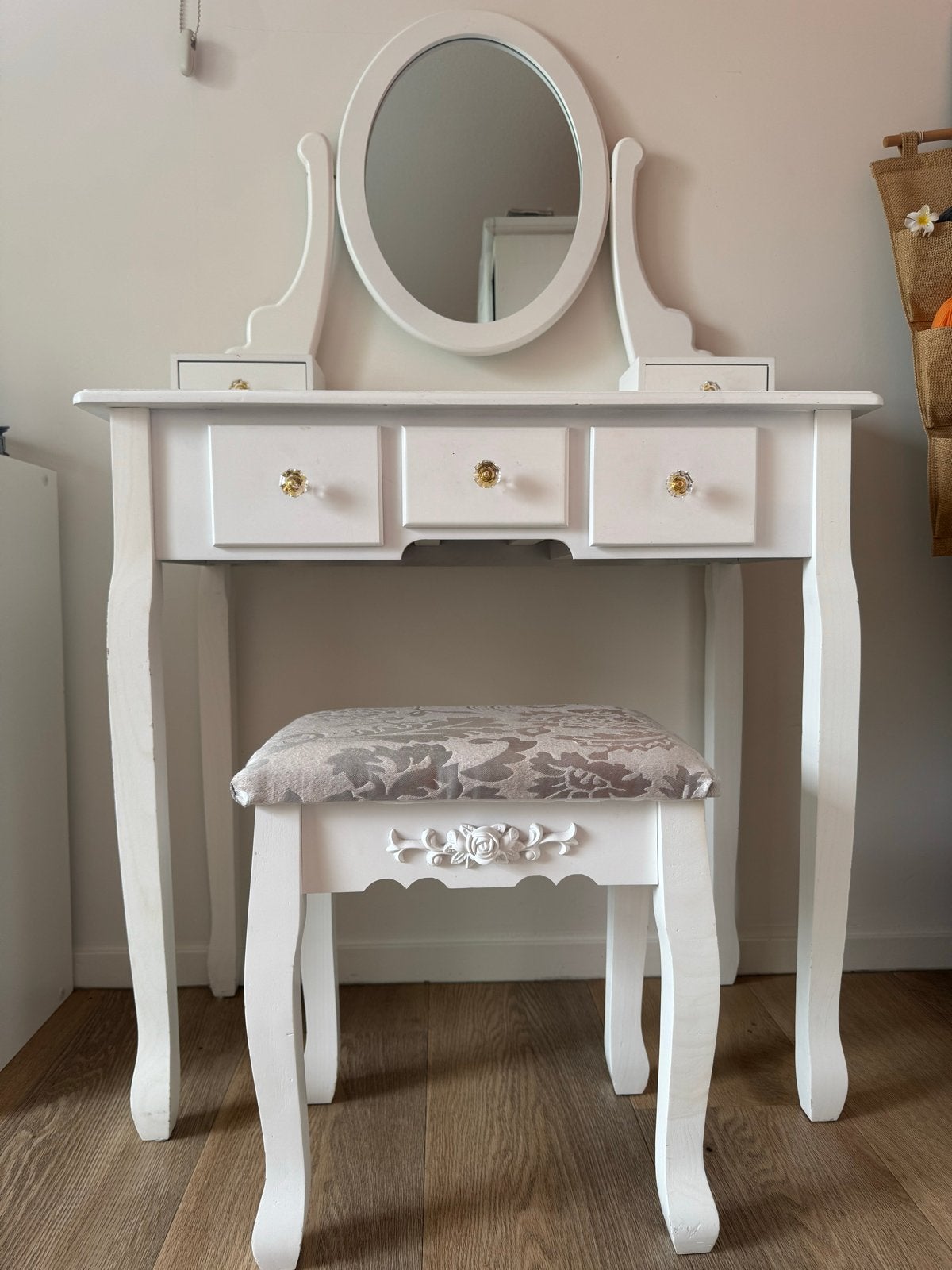 Witte kaptafel met spiegel en krukje 80x130, Ophalen, Gebruikt, 100 tot 150 cm, 50 tot 100 cm