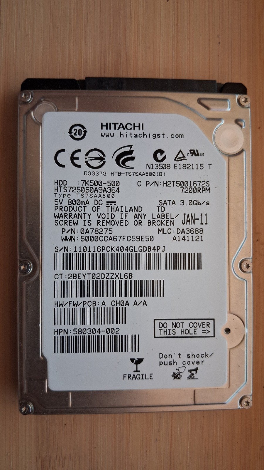 Hitachi HTS725050A9A364 500GB SATA HDD 7200RPM, Intern, Gebruikt, Server, Ophalen of Verzenden