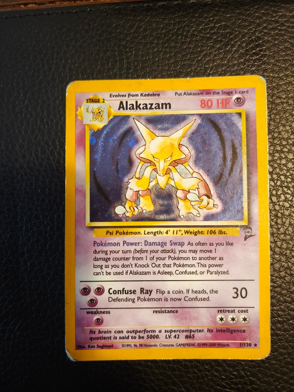 Alakazam Holo Pokémon - 1/130, Ophalen of Verzenden, Gebruikt, Losse kaart, Foil