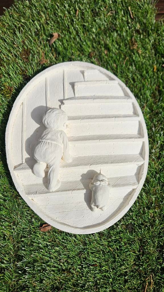 Wit 3d schilderij van kind op trap met hondje, Ophalen of Verzenden, Nieuw, Dier