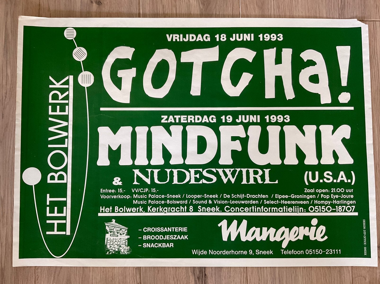Gotcha! / Mindfunk - Bolwerk Sneek promotieposter 1993, Rechthoekig Liggend, Ophalen of Verzenden, Zo goed als nieuw, A1 t/m A3