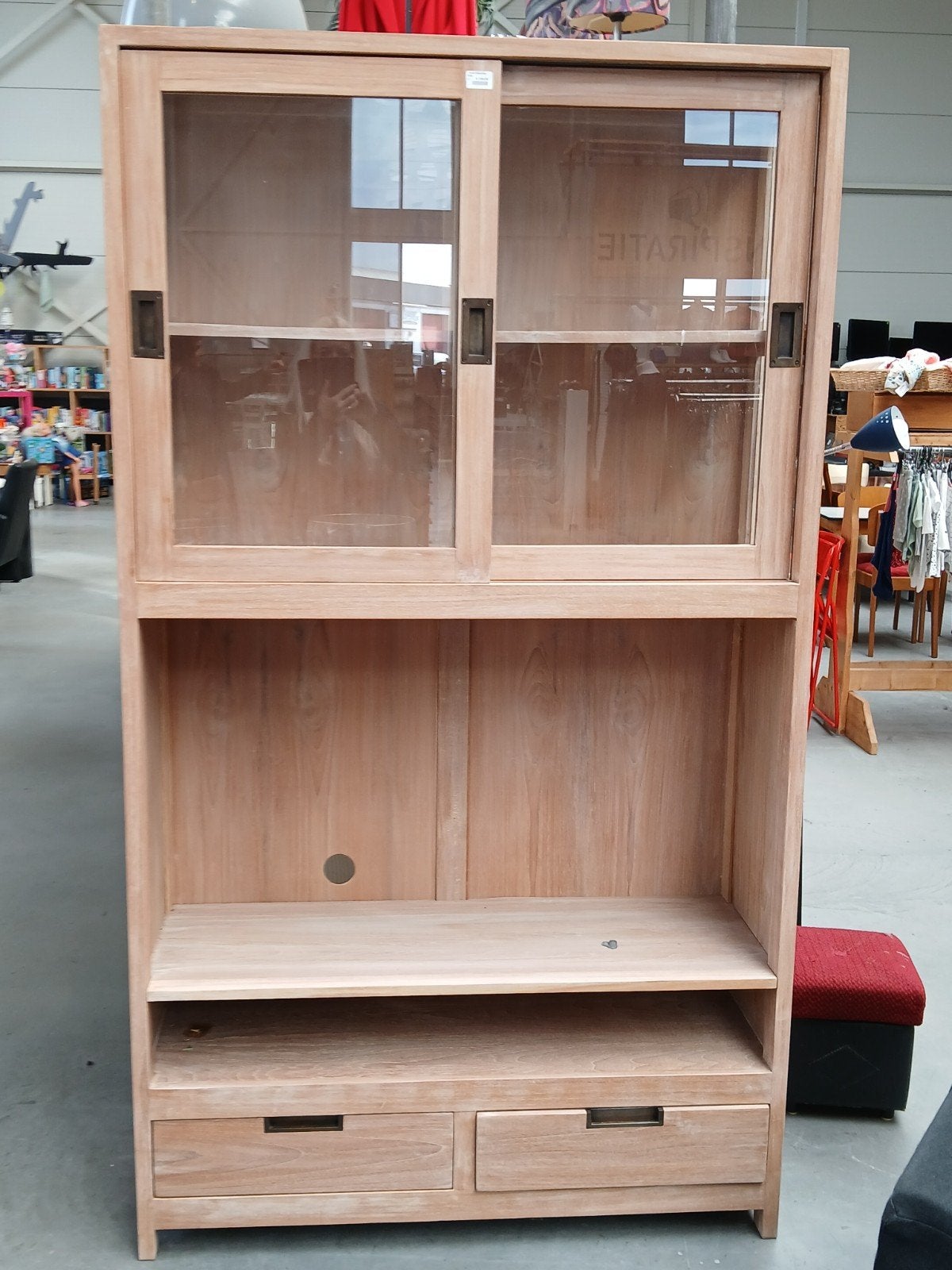Houten boekenkast buffetkast glazen schuifdeuren en lades, Ophalen, Gebruikt, Modern, Scandinavisch, Met lade(s)