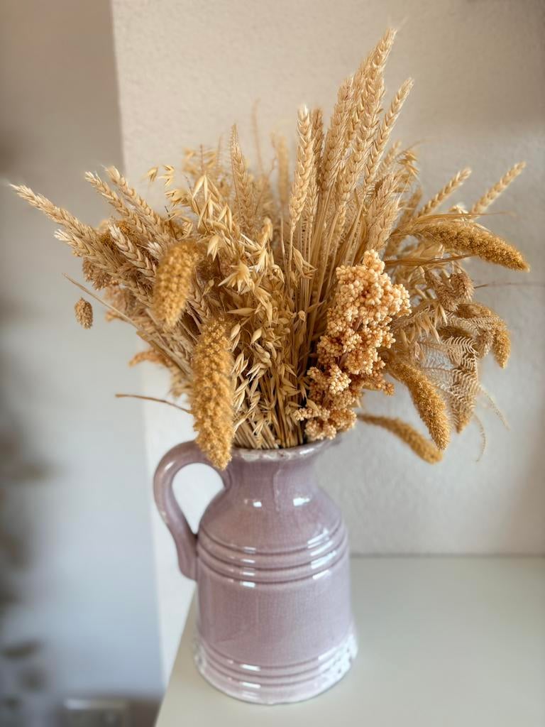 Vaas met droogboeket, Huis en Inrichting, Woonaccessoires | Droogbloemen, Ophalen, Zo goed als nieuw