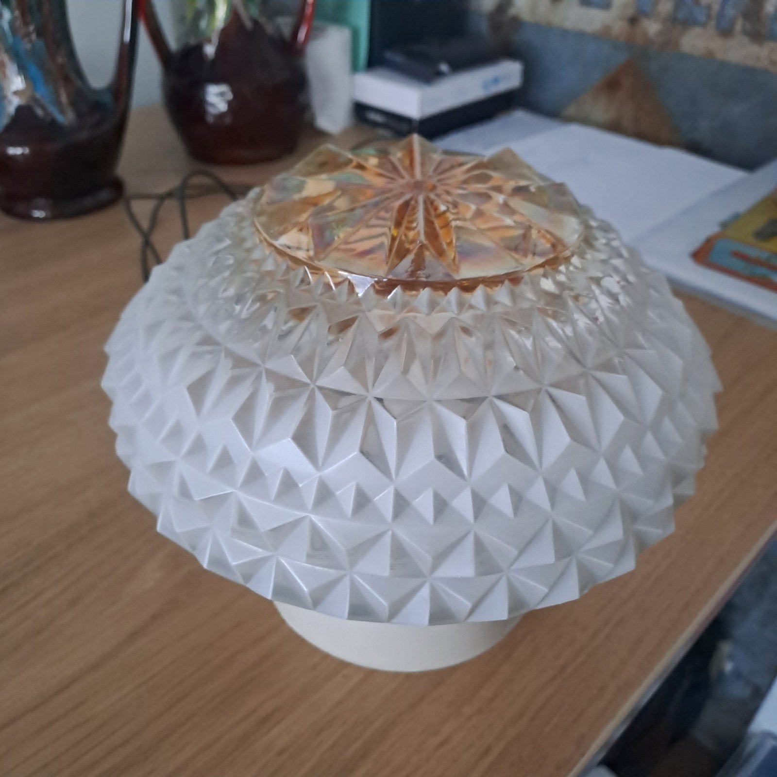 plafondlamp van geslepen glas, Antiek en Kunst, Antiek | Lampen, Ophalen of Verzenden