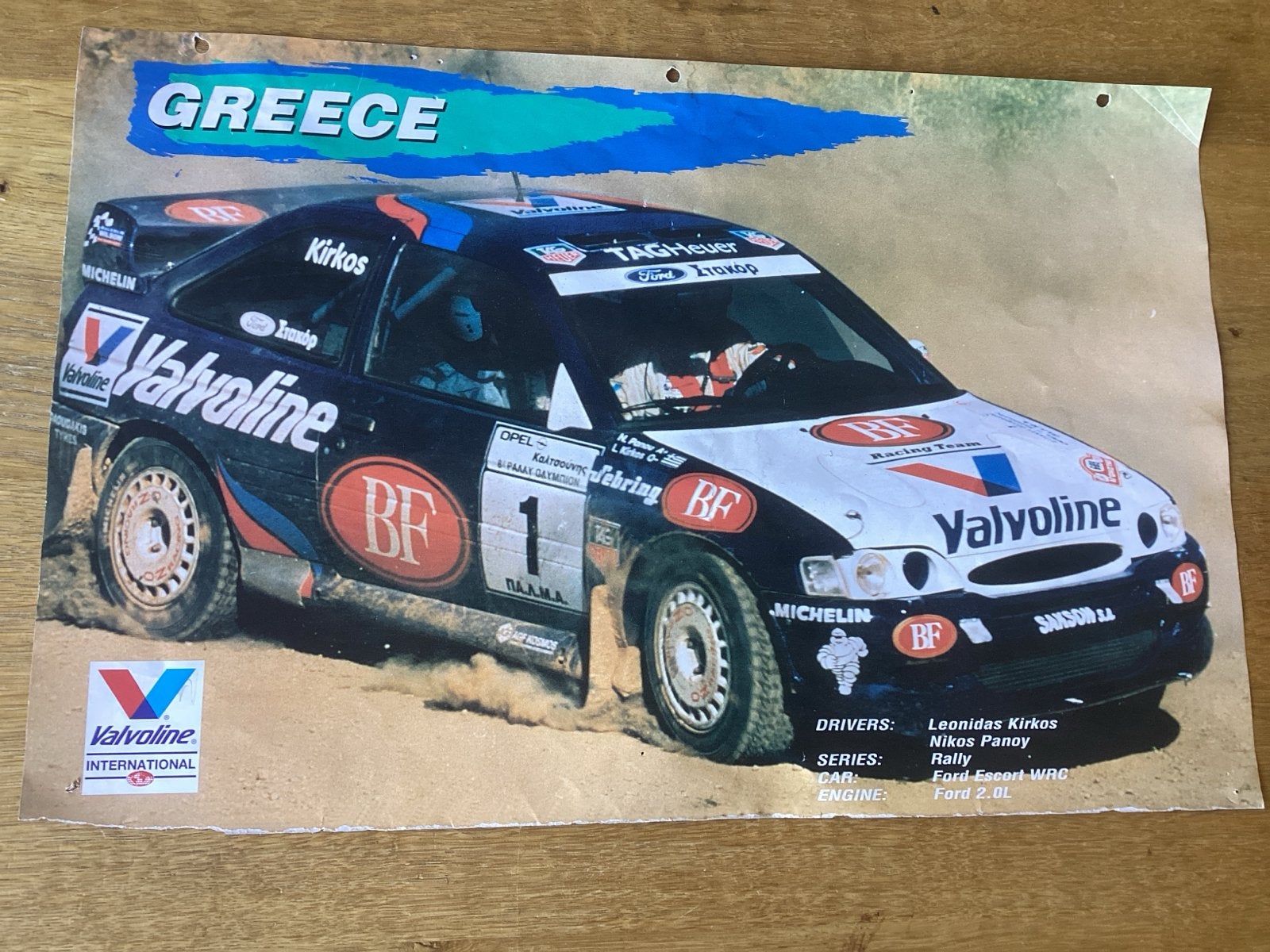 Valvoline Ford Escort WRC Rally Poster Griekenland 43 x28 cm, Ophalen of Verzenden, Gebruikt, Auto's