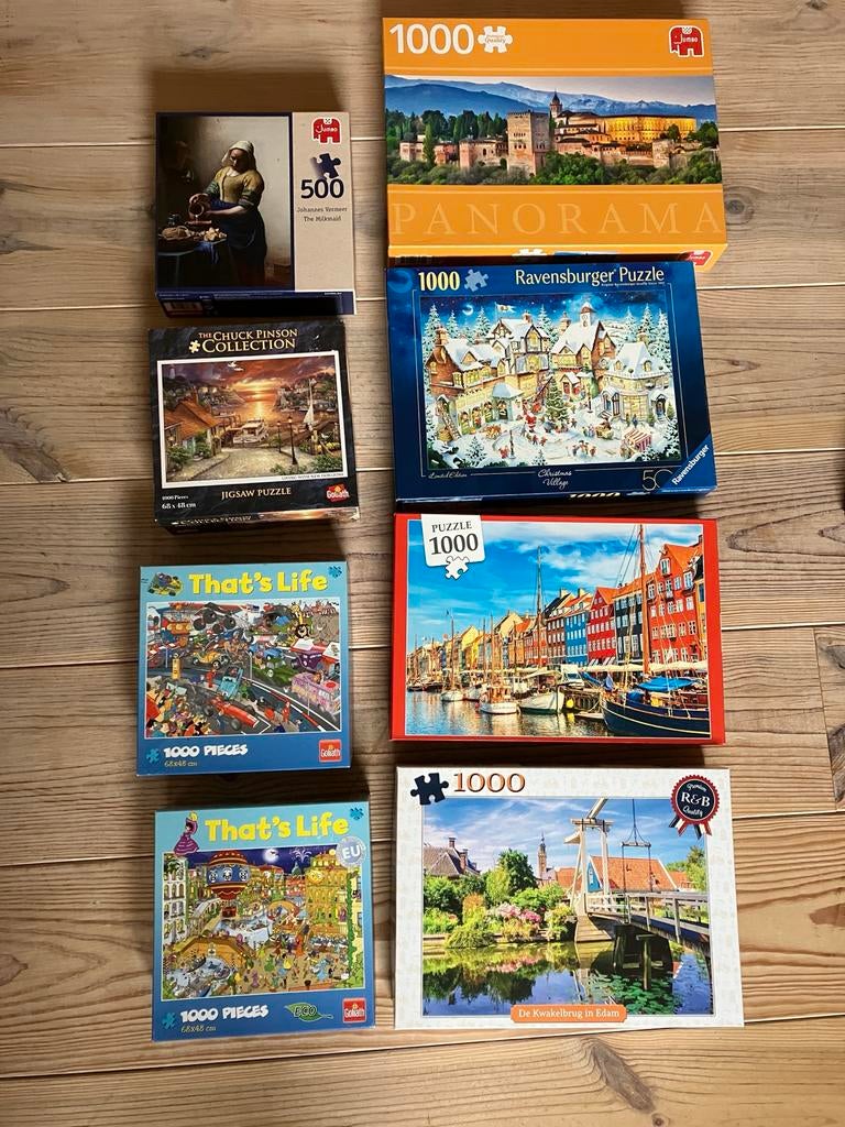 8 diverse puzzels in één koop: Ravensburger, Jumbo, etc., Hobby en Vrije tijd, Denksport en Puzzels, Ophalen of Verzenden, 500 t/m 1500 stukjes