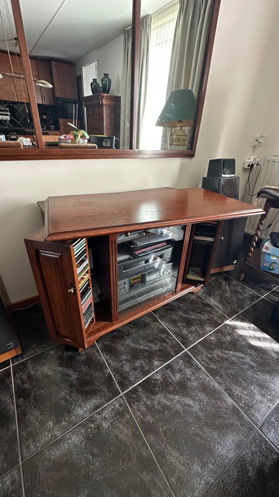 Eikenhouten TV/Radio Meubel met Opbergruimte, Ophalen, Gebruikt, 25 tot 75 discs, Hout