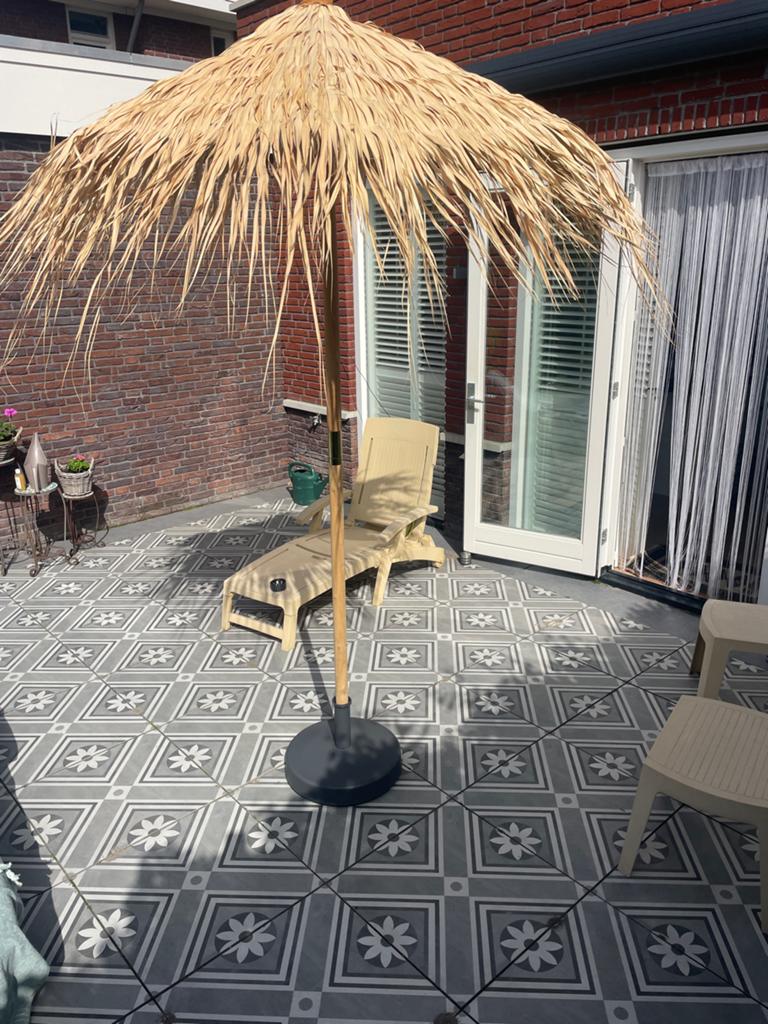 Zomerse parasol van kunst riet - 150 cm doorsnee, Ophalen, Nieuw, 1 tot 2 meter, Stokparasol