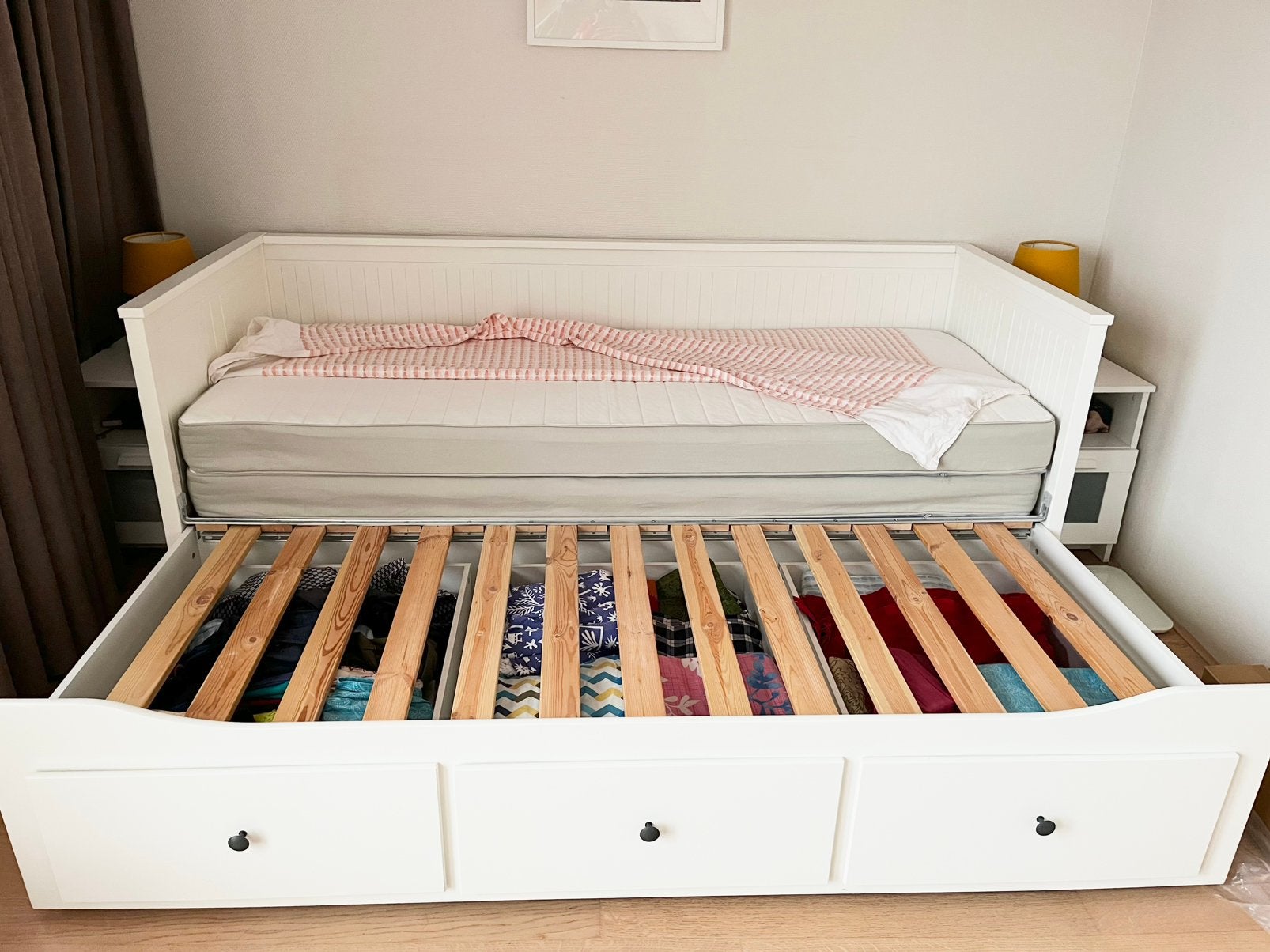 IKEA HEMNES Bedbank met 3 lades, Ophalen, Wit, Tweepersoons, 80 cm