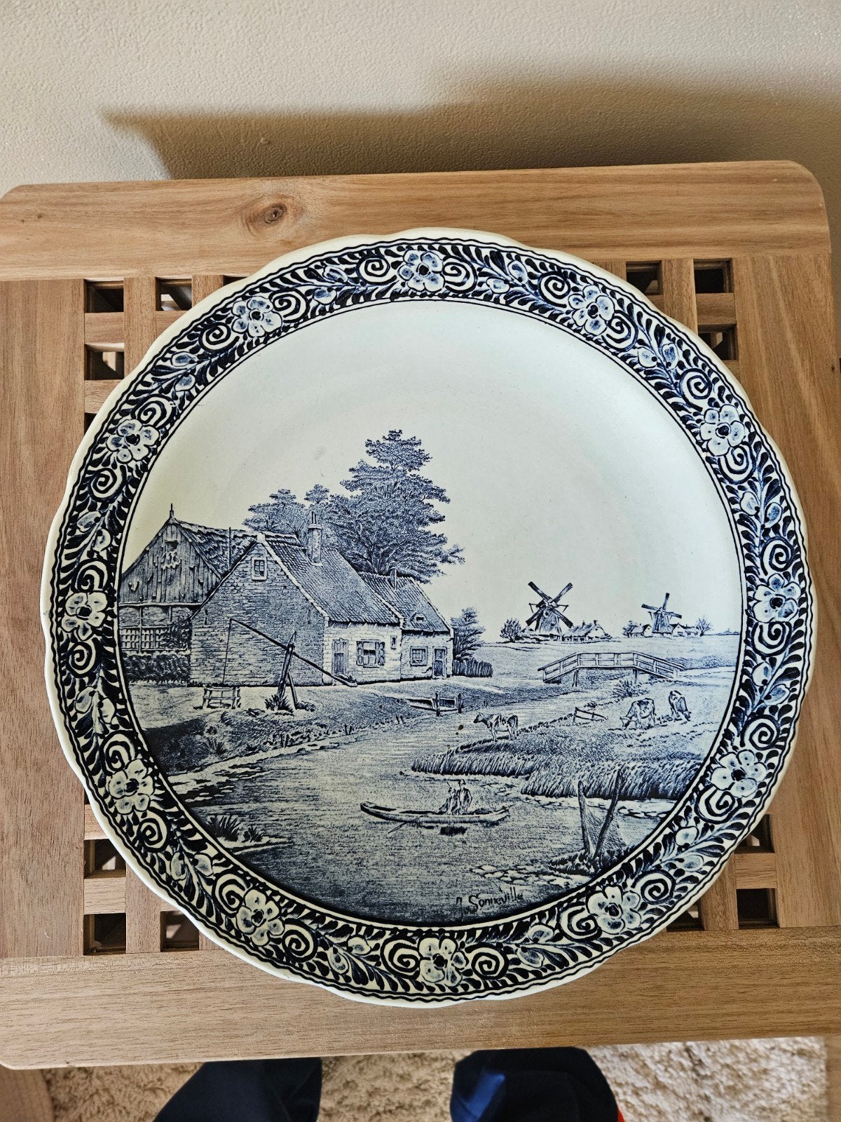 Boch Delfts Blauw Wandbord - Hollands Landschap, Antiek en Kunst, Ophalen