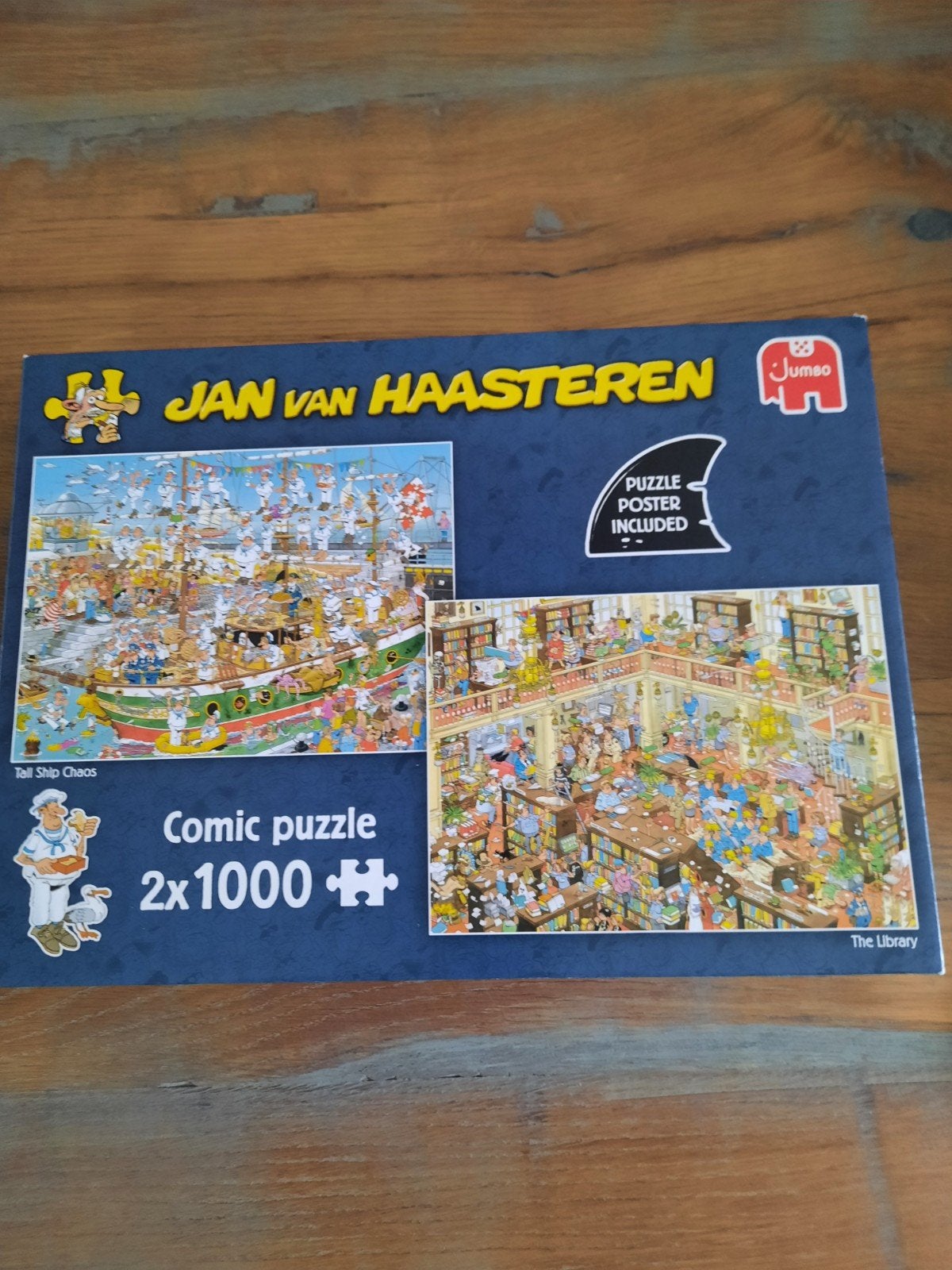 Jan van Haasteren puzzels bibliotheek en groot schip 2x 1000, Ophalen, 500 t/m 1500 stukjes, Zo goed als nieuw, Legpuzzel