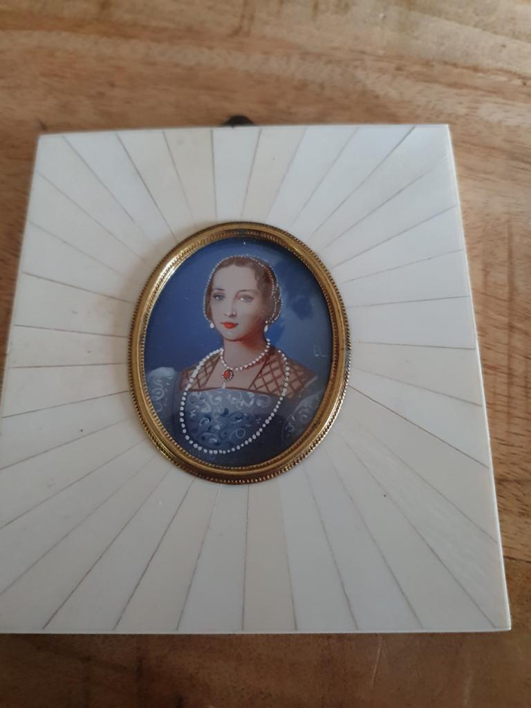 Antieke miniaturen in been ingelegde doos, Ophalen of Verzenden
