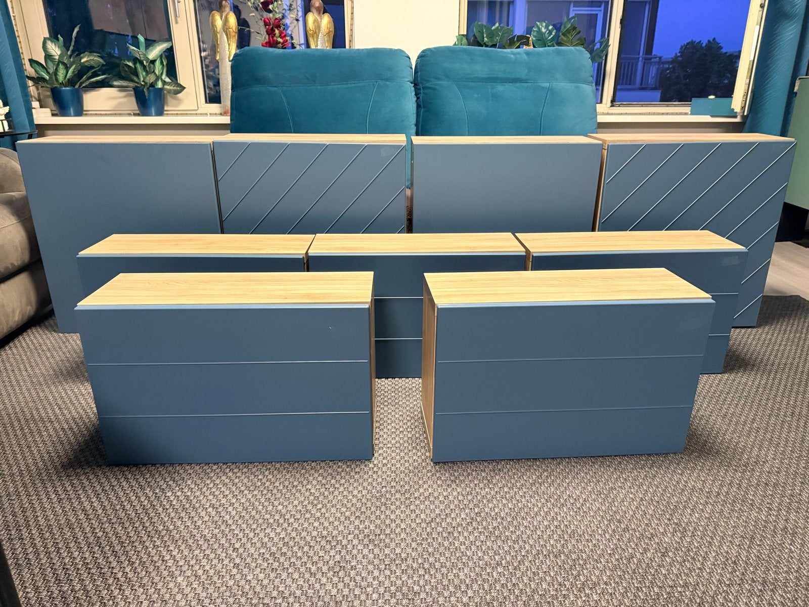 9 IKEA Besta Kasten Beige met Blauwe Deuren, Ophalen, Gebruikt