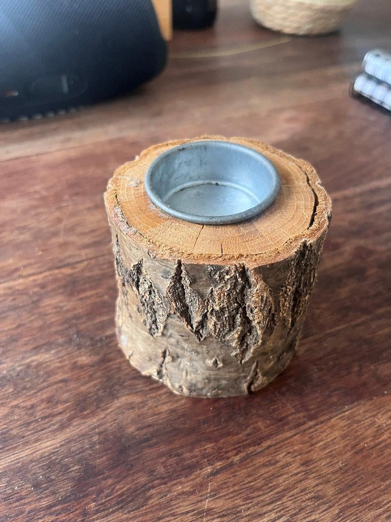 Waxinelichthouder echt hout, Ophalen, Bruin, Zo goed als nieuw, Kaars