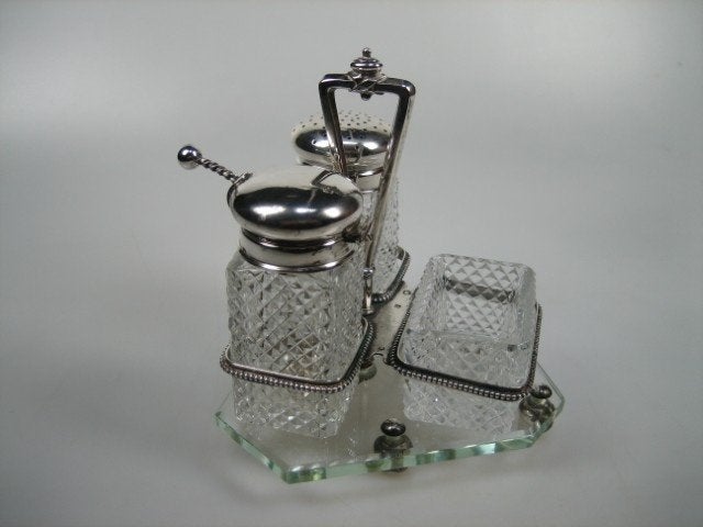 Zilveren tafel set met kristal uit het jaar ca. 1933, Verzenden, Zilver