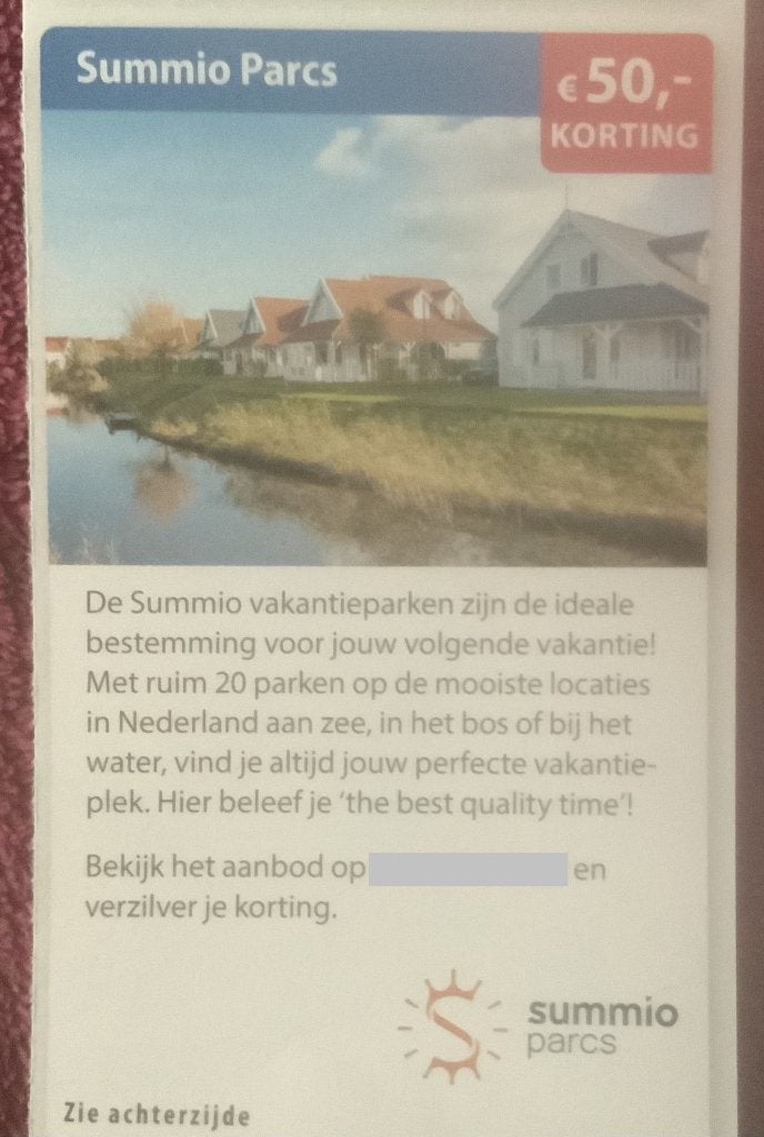 Summio Parcs Vakantie Voordeelbon, Drie personen of meer, Kortingsbon, Bungalowpark