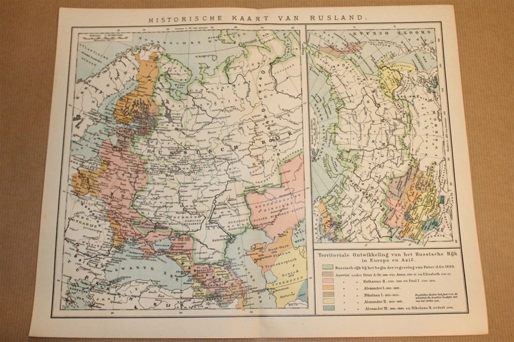Antieke historische kaart van Rusland - Ca 1900, Ophalen of Verzenden, 1800 tot 2000, Nederland, Landkaart