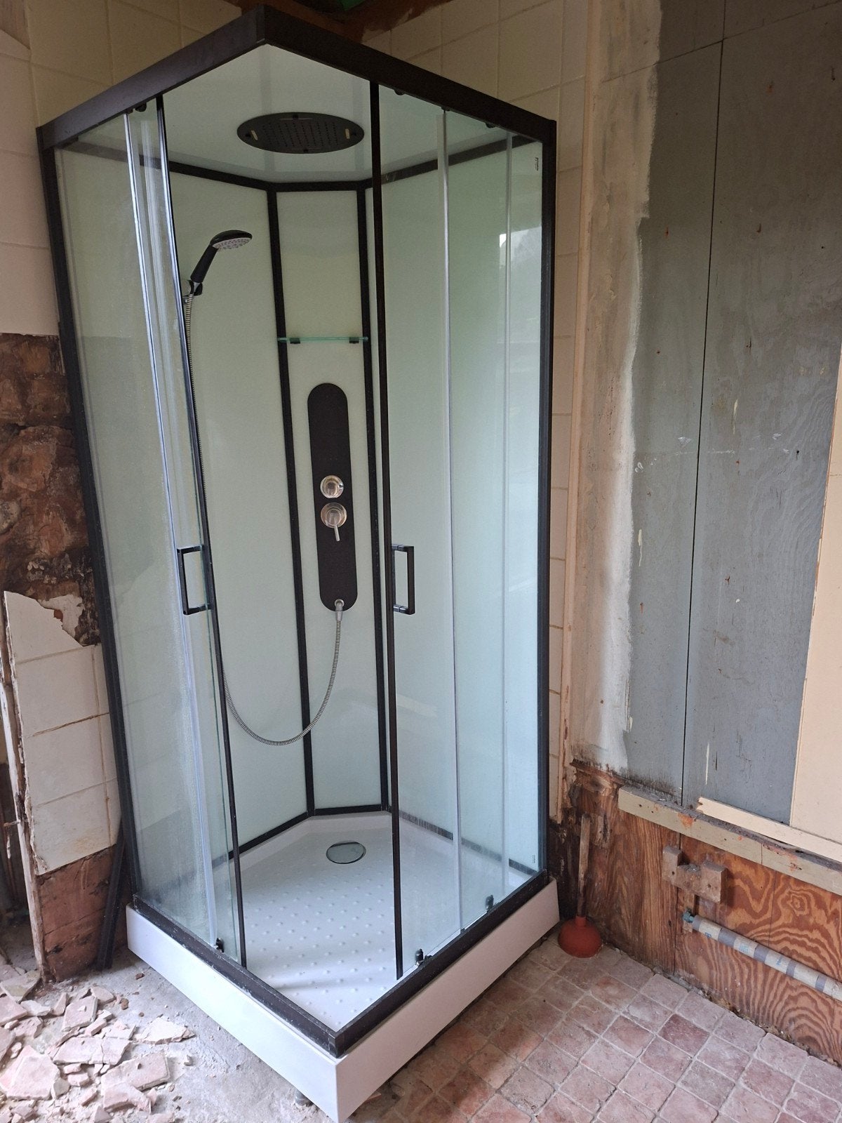 Mobiele douchecabine met regendouche en handdouche, Ophalen, Gebruikt, Glas, Douche