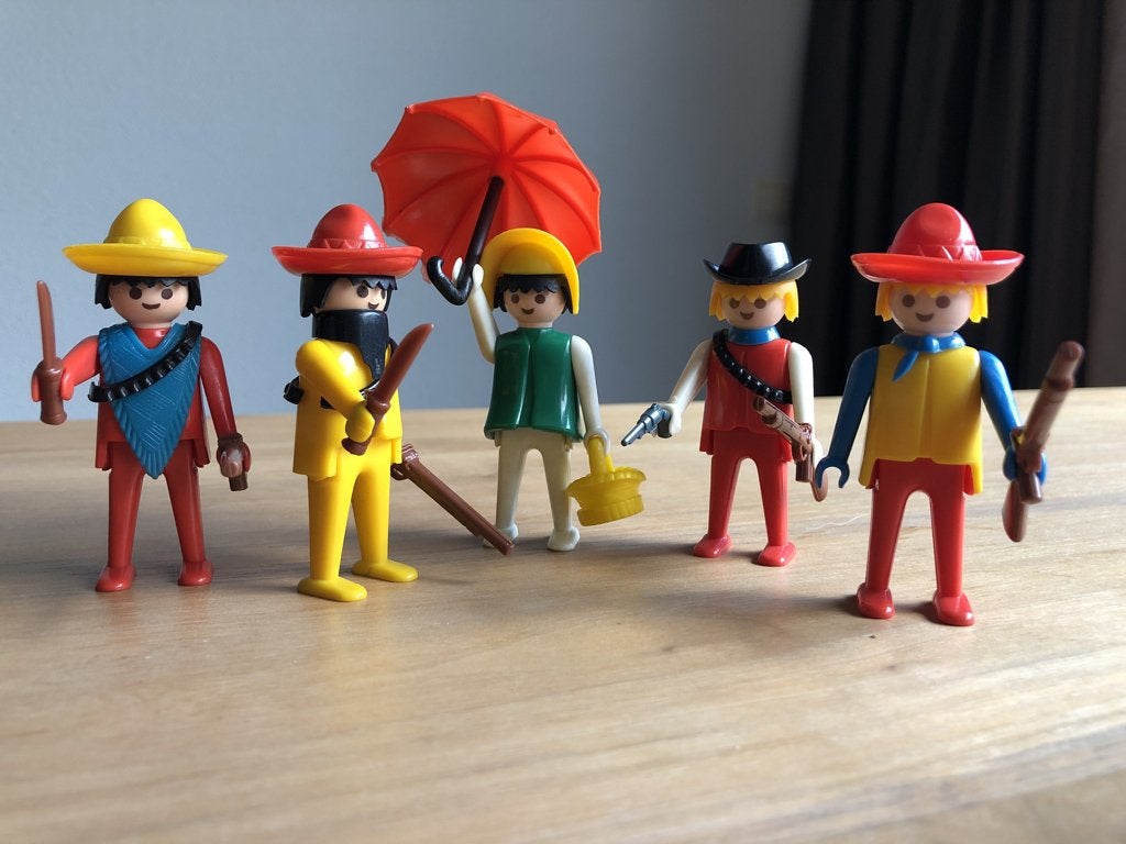 Playmobil Bandieten met wapens en vrouw met paraplu, Kinderen en Baby's, Gebruikt, Complete set, Ophalen of Verzenden, Figuren