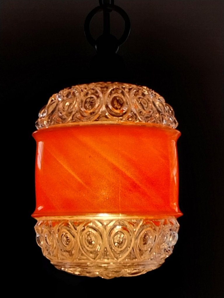 Vintage jaren 70 hanglamp oranje geperst glas, Ophalen of Verzenden