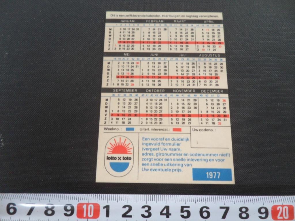 sticker Kalender 1977 LOTTO x TOTO, Ophalen, Zo goed als nieuw