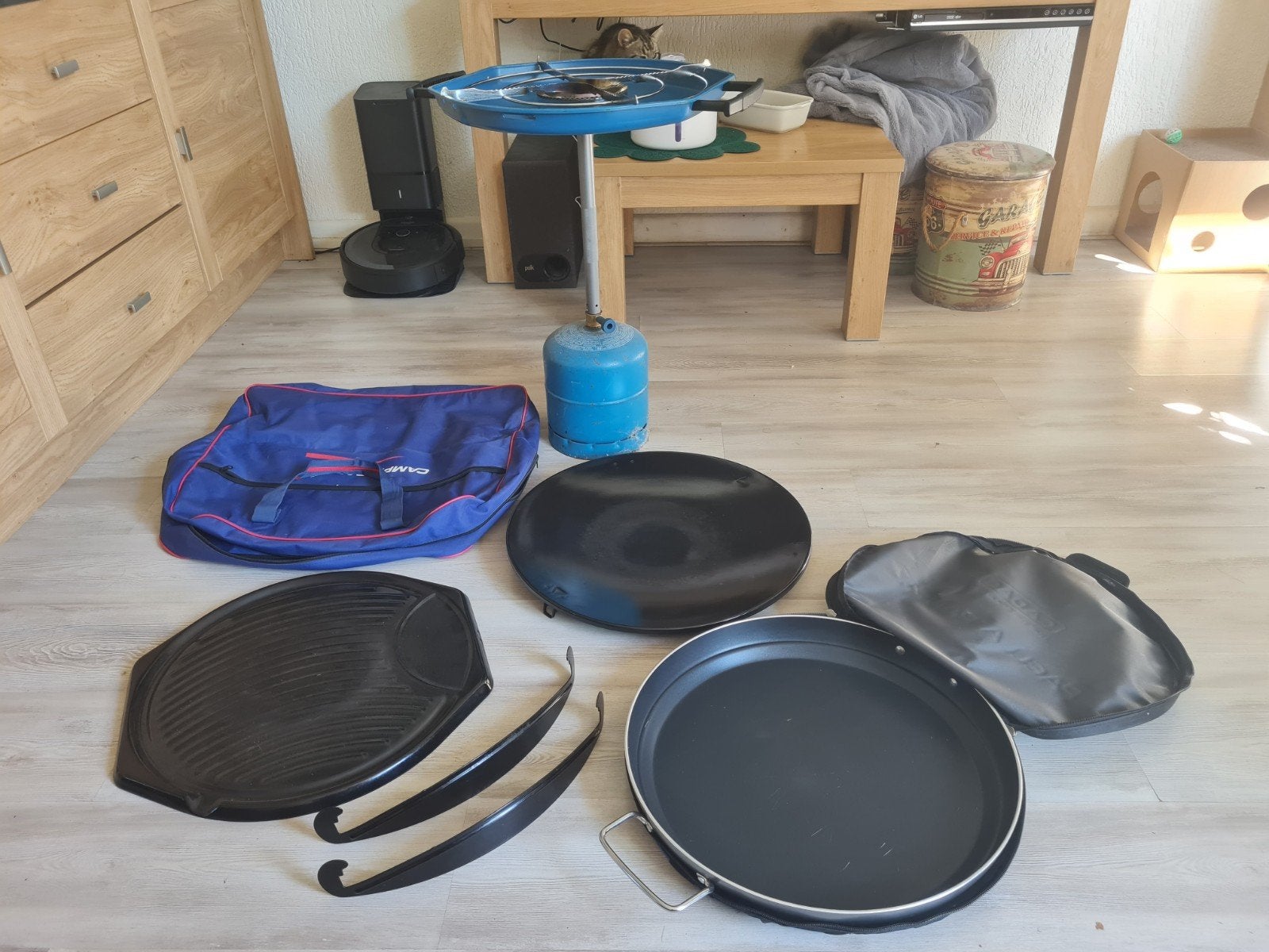 Skottelbraai compleet met bakplaat, grillplaat en paella pan, Ophalen, Gebruikt