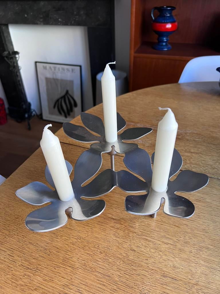Vintage Ikea Stockholm bloemenmotief kandelaar, Gebruikt, Overige kleuren, Ophalen of Verzenden, Metaal