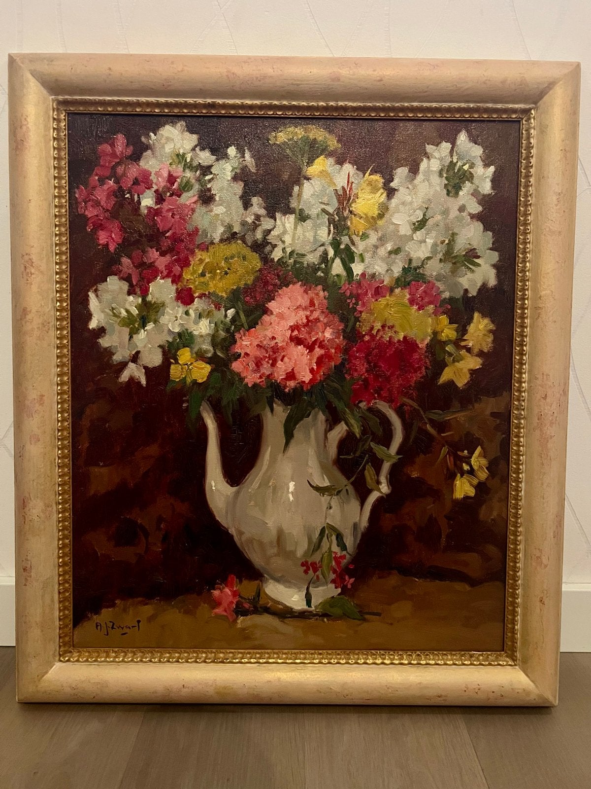 Prachtig bloemstilleven van A.J. Zwart - Olieverf op doek, Doek, Stilleven, Ophalen of Verzenden, Gesigneerd